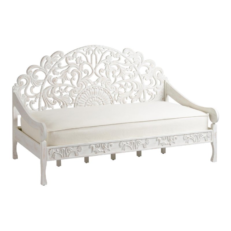 World Market Whitewash Carved Wood Zarrah Daybed Frame